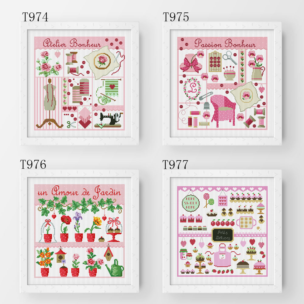 DMC绣线小小鱼十字绣T974-977手作幸福多联四幅DIY精准印花
