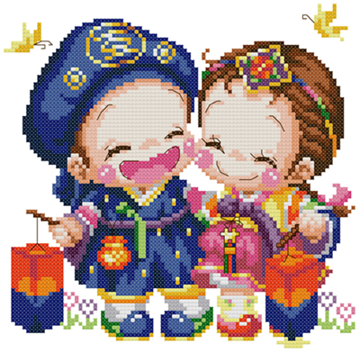 DMC绣线小小鱼A626韩国婚礼三韩式结婚精准印花十字绣套件