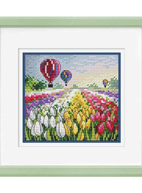 DMC绣线印花小小鱼十字绣  C1529热气球郁金香花园刺绣套件小图