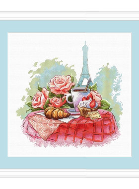 DMC线小小鱼十字绣刺绣套件 C1708艾菲尔铁塔下的早餐新品风景图
