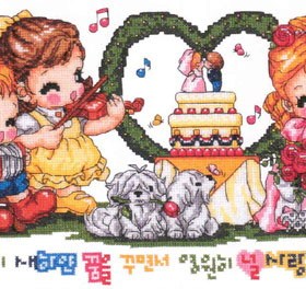 DMC绣线小小鱼十字绣 T082卡通婚礼精准印花韩式人物刺绣套件