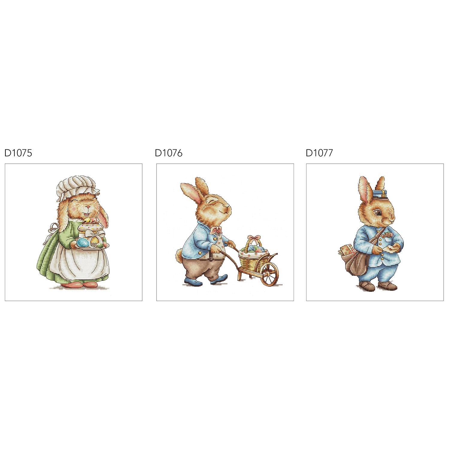 DMC线手工刺绣套件小小鱼十字绣D1075-1077兔-复活节彩蛋卡通多联