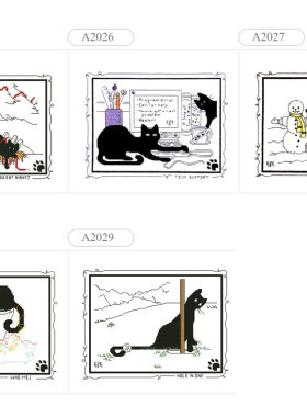 DMC线小小鱼十字绣 A2025-2029淘气的黑猫精准印花简约家宠套件