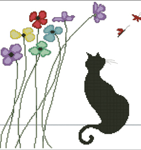 DMC绣线小小鱼十字绣 A1408黑猫精准印花手工DIY刺绣简约套件