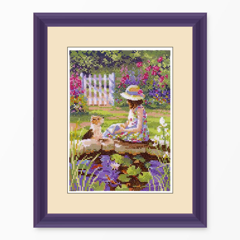 R线小小鱼十字绣套件 E1122读书的女孩 新品人物满幅刺绣图案