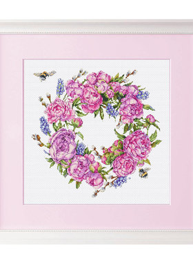 R线小小鱼十字绣精准印花 B1560芍药花环花卉家居手工刺绣