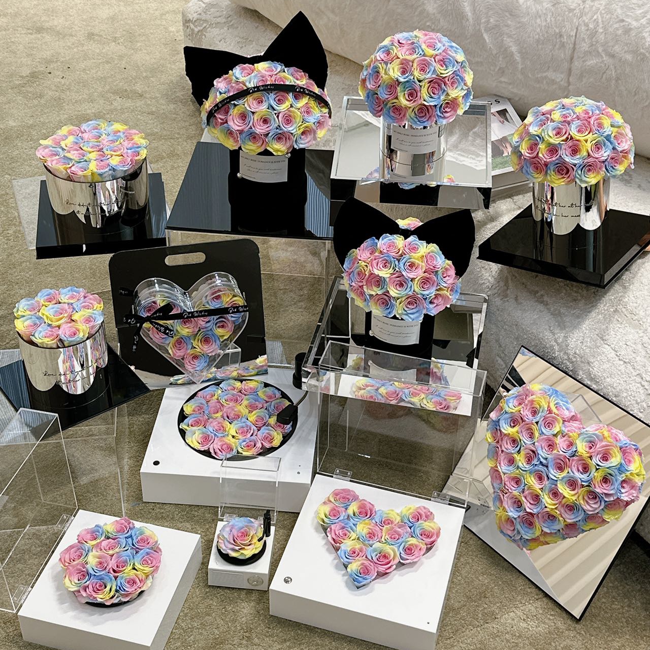 圣诞平安夜礼物永生花七彩糖果系列玫瑰花抱抱桶花束送女友告白花