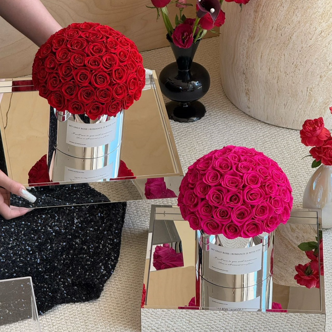 圣诞平安夜告白礼物镜面银色抱抱桶永生玫瑰花盒送女友老婆纪念日