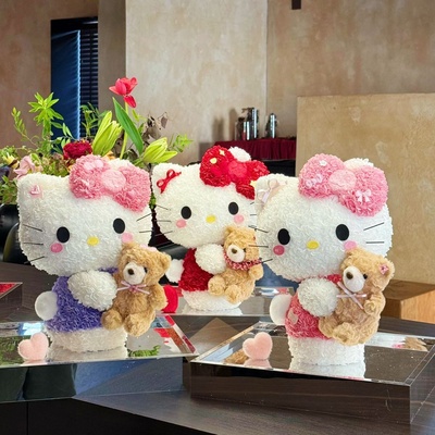 情人节生日礼物KT可爱猫永生花束