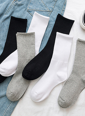 袜子男长筒袜黑色棉袜透气吸汗中筒袜纯棉春秋季薄款白色长袜男士
