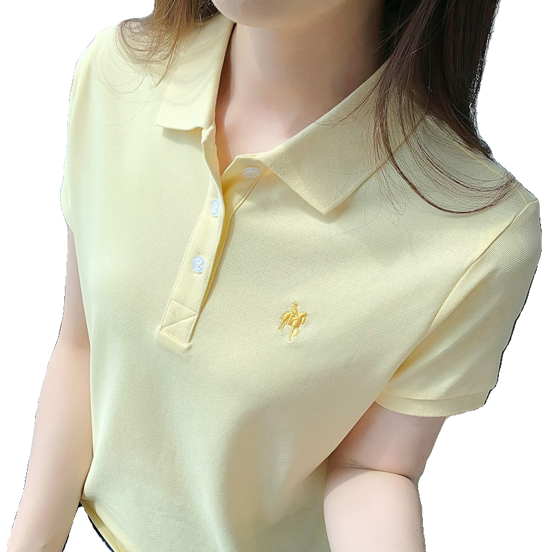 夏季新款純棉polo衫t恤短袖女翻領t恤定制定做印logo刺繡有領半袖