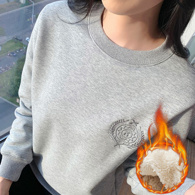 加厚羊羔绒圆领卫衣女