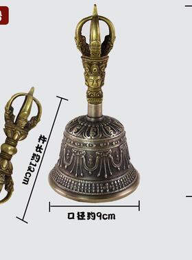 特卖尼泊尔进口手工做旧金刚铃杵藏传密宗纯铜铃铛摇铃修行法器摆