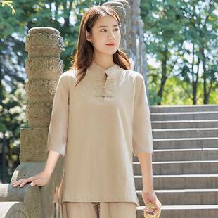 特卖素衣棉麻女夏中国风居士服打坐冥想服装白色禅服中式套装定制
