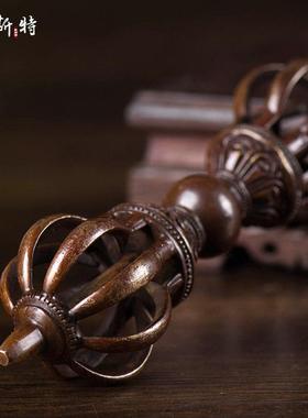 特卖高档 佛具密宗供具尼泊尔手工紫铜做旧九股金刚杵 金刚橛供具