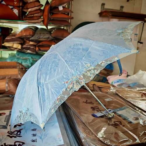 天堂三折双层绣花防紫外线超轻