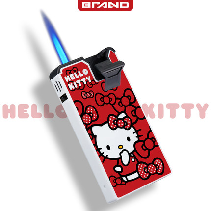 HelloKitty金属防风打火机蓝火直冲卡通创意一体式高档充气打火机
