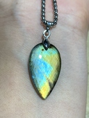 拉长石吊坠水滴双面裸石25 15蓝彩戒面编绳手工diy镶嵌绕线制作扣