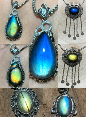 925银镶嵌拉长石月光精美礼品坠