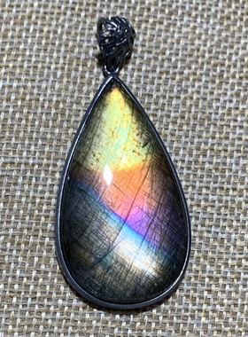 拉长石吊坠银镶嵌包边精品紫彩虹蓝黄金绿色月亮五角星椭圆水滴方