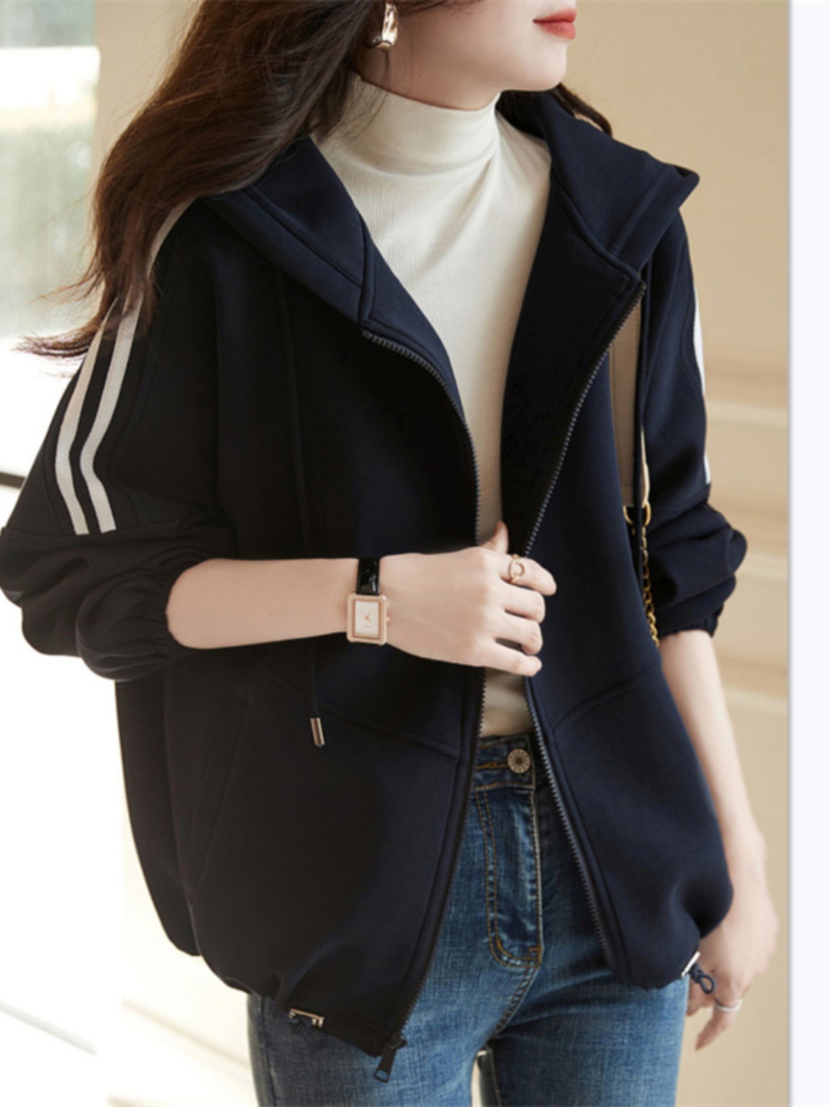 高端开衫卫衣外套女2025春秋新款大码胖mm宽松显瘦时尚洋气棒球服