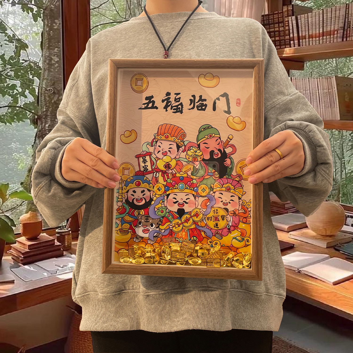 五路财神五福临门天官赐福入户门牌福禄寿进门口挂画装饰画