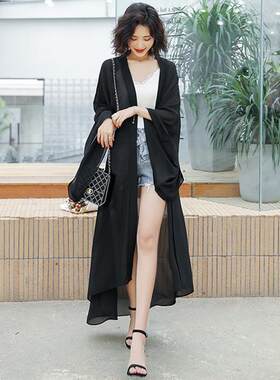 很仙的防晒衣女长款2023夏季新款大码胖mm宽松韩版雪纺披肩薄外套