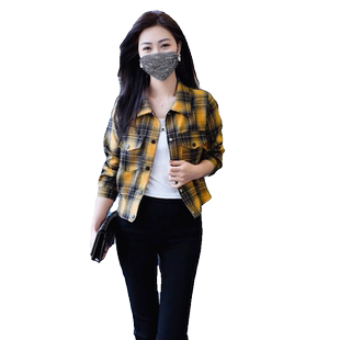 简约格子衬衫小香风上衣女春秋女士衬衫洋气宽松短装上衣衬衫
