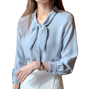 韩系chic蝴蝶结衬衫女长袖上衣早秋新款时尚洋气雪纺衫设计感衬衣