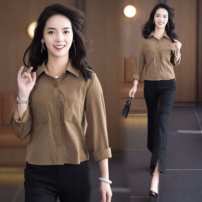 时尚洋气韩版大码女装女士衬衫长袖秋季新款外穿内搭上衣显瘦衬衣