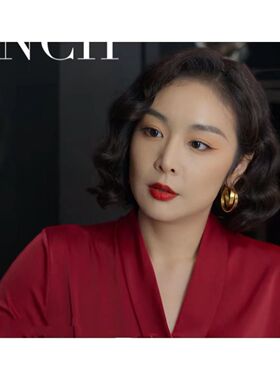 狂飙陈书婷高叶大嫂同款红色雪纺V领衬衫长袖上衣衬衣衣服女春季