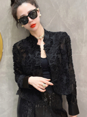 气质薄款 女黑色士盘扣立领长袖 短外套 复古国风2025春夏新款 新中式