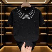 夏季 上衣服 潮牌设计感oversize显瘦半袖 纯棉亮片印花短袖 t恤男装