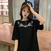 潮牌满天星亮片短袖 t恤女款 春夏季 美式 新款 宽松休闲百搭纯棉上衣