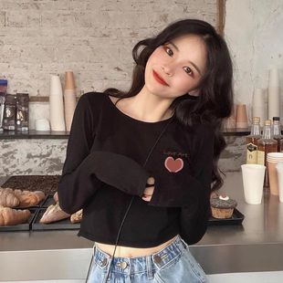 打底衫 t恤上衣女宽松显瘦设计感小众长袖 ins 高腰辣妹短款 春秋新款