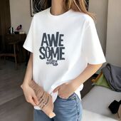 中长款 ins休闲甜美短袖 上衣 圆领潮牌宽松半袖 时尚 t恤女夏新款 美式