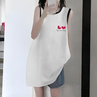 上衣服 夏季 2025新款 圆领百搭无袖 背心T恤女生ins运动打底男女同款