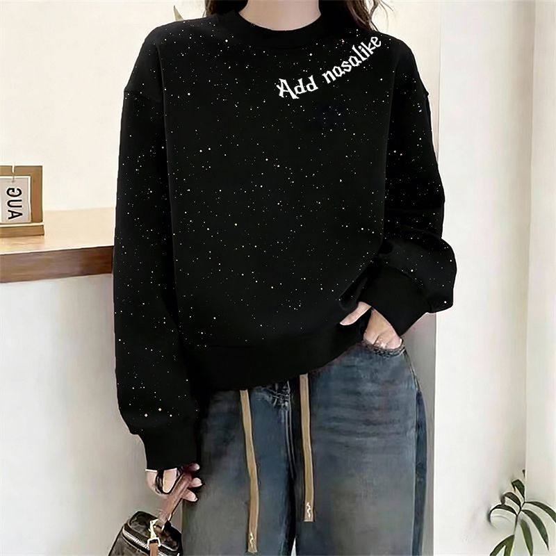 秋冬亮片新款韩版加绒原宿慵懒风卫衣女学生宽松百搭上衣亮片设计