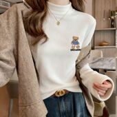 复古白色印花半高领德绒打底长袖 美式 别致个性 T恤女辣妹显瘦上衣