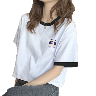 美式印花纯棉短款T恤女ins潮牌韩版学生短袖夏季宽松显瘦半袖上衣