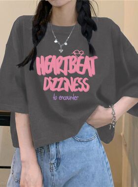 100%纯棉ins新款短袖女学生韩版宽松百搭bf港风小众短款T恤潮夏季