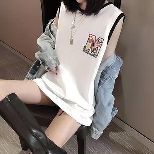 t恤女夏季 高级简约外穿无袖 慵懒风拼接撞色百搭小众ins风宽松上衣