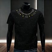 嘻哈亮片短袖 t恤男装 夏季 纯棉美式 新款 宽松显瘦休闲情侣简约上衣