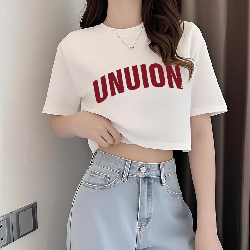 纯棉短款t恤女袖港风甜辣