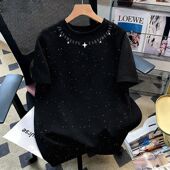 高街美式 纯棉项链印花满天星T恤男ins风宽松夏季 短袖 情侣百搭上衣