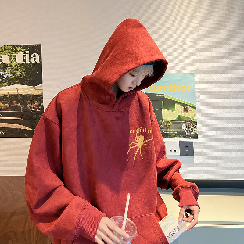 W6107 P60 控78 400克麂皮绒港风高品上衣连帽宽松套头港风卫衣男图片