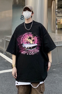 T2316 P30 控48 夏季男士240克t恤短袖宽松半袖潮流港风印花男图片