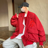 W158P85控118个性刺绣春装冲锋衣夹克工装宽松圆领潮流中性风，男装夹克，电商B205