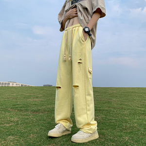 K456 P60 控78 多巴胺破洞神裤夏季宽松潮流情侣装裤子图片