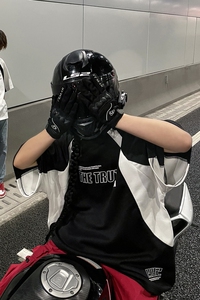 T6020 P40 控58  机车服男女港风夏季短袖宽松潮流圆领体恤运动图片